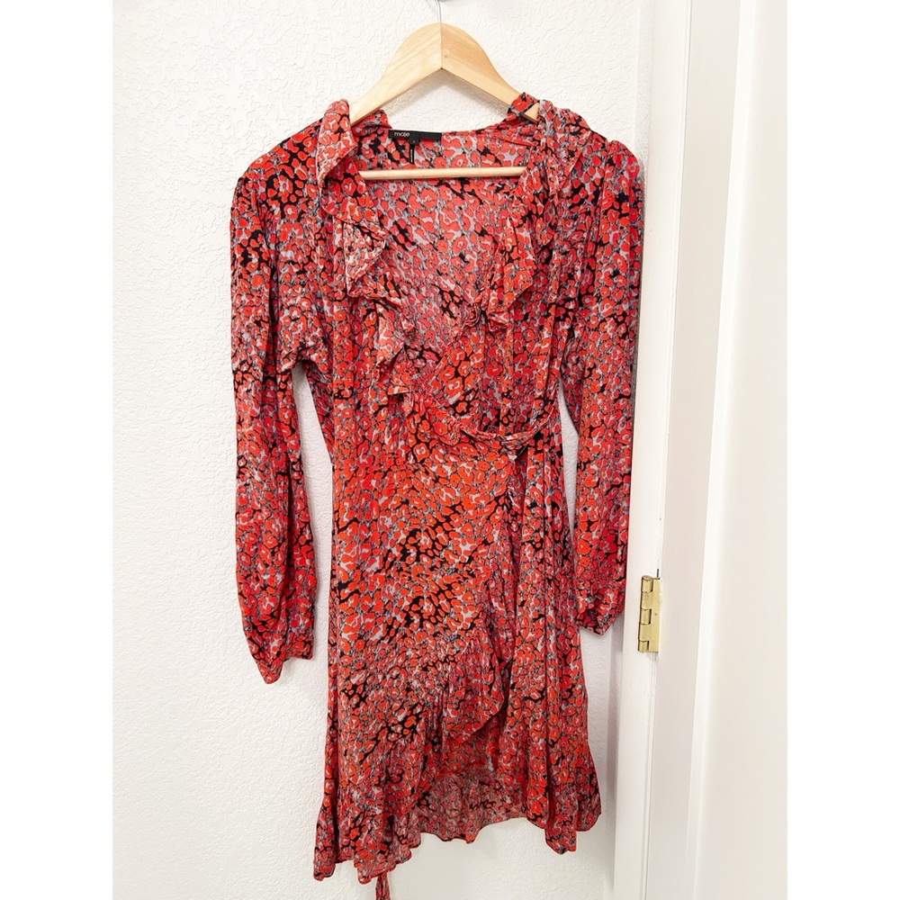 MAJE The Rosetto Alternative Animal Print Long Sleeve Wrap Mini Dress SZ: Medium